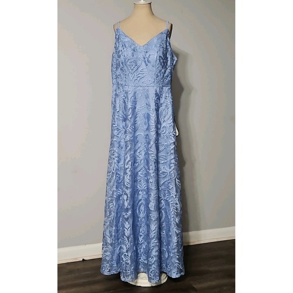 Speechless Womens Plus Size Metallic Embroidered Evening Dress Gown Blue - Picture 2 of 9